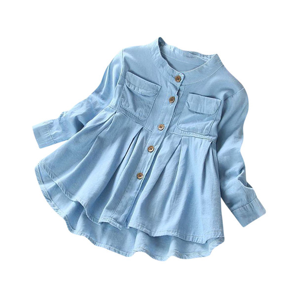 Kid Baby Girls Long Sleeve Small Pleated Light Buttoned Denim Shirt Children Clothes Ropa Ninas Ubrania Dla Dziewczynek