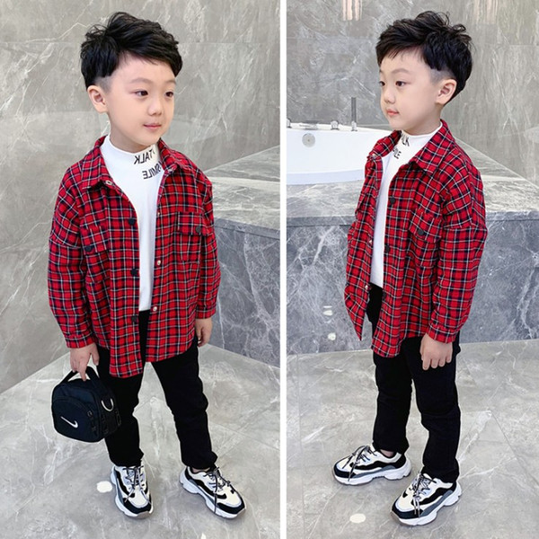 90-140cm height new 2019 winter thick warm fleece inside plaid fashion boys shirts 1pc boys shirts children clothing