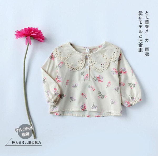 INS Lace Collar Baby Kids Toddler Girls Cute Flower Print Blouse Infant Shirts Clothes Bebes Children Shirt Bebes Clothing