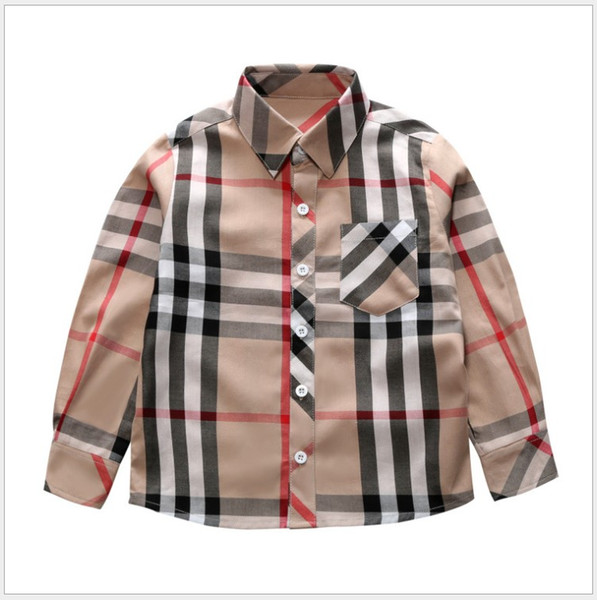 Gentleman Style Boys Casual Plaid Shirt Brand Pattern Lapel Boy Shirts Spring Autumn Baby Boys Long Sleeve Shirt Kids Children T-shirt