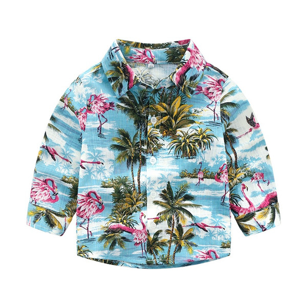 Vieeoease Boys Shirt Christmas Coconut tree Kids Clothing 2018 Autumn Fashion Long Sleeve Beach wind Top for Boys EE-1189