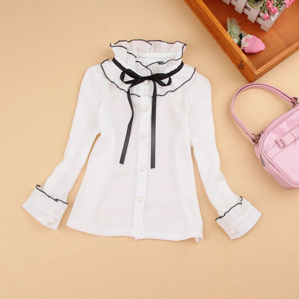 Child Shirts For Girls Blouse 2017 Spring Kids Shirts Children Cothing Cute Bow School Blouses Girls Clothes White Blusas 2-16Y