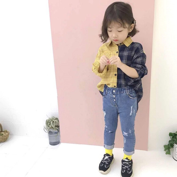 2018 Autumn Baby Girls Shirt Kids Patchwork Long Sleeve Loose Tops Blouse Children Cotton Plaid Shirts W257