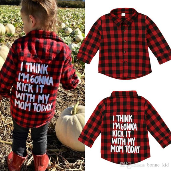 SUNMA Baby Boy Girl Long Sleeve Plaids Shirt Red Black Long Sleeve Tops Blouse Casual Clothes Letter Print Preppy Kids Clothing 2-7T