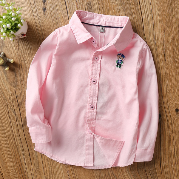 girls shirts kids clothing autumn boys Children solid color oxford cotton shirts bear pattern fashion shirt