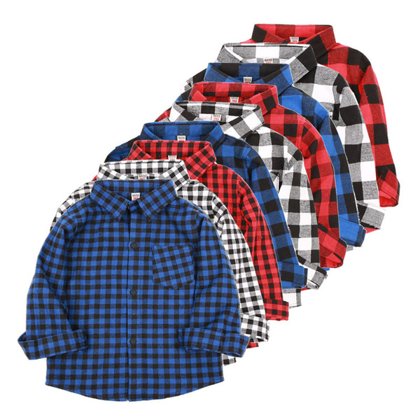 Classic Baby Boys Shirts Plaid Cotton Children Shirt Fashion Check Boys T-Shirt Jersey Kid Blouse Overshirt Cell Boy Clothes Top 2-9Years