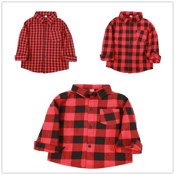 Red Baby Boys Shirts Cotton Children Clothes Plaid Girls Tee Shirt Checked Boys T-Shirt Kid Blouses Overshirt Tops Jumpers Soft