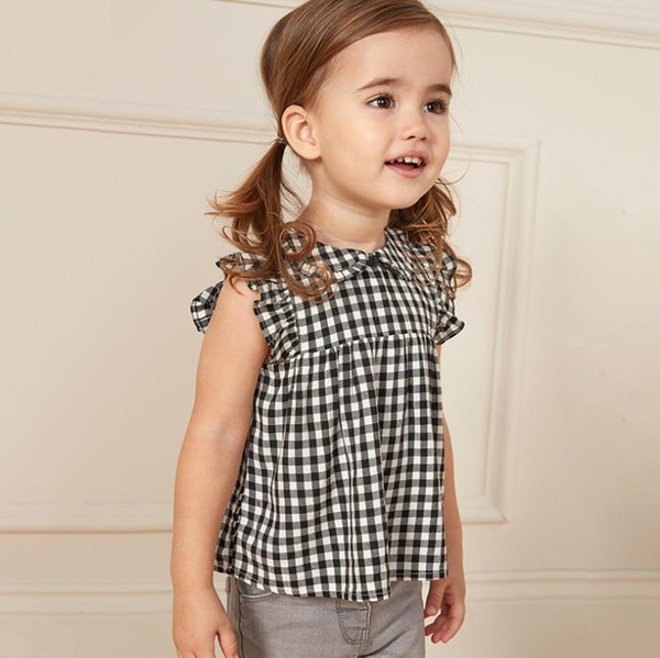 Plaid Tops blouse button down casual checked clothes the baby blouses for girls summer sleeveless clothing for girls pullover China factory