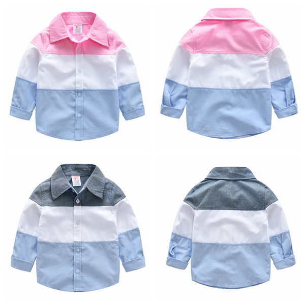 Boys Stripe Patchwork Shirt Toddler Cotton Outfit Clothing Spring Autumn Children Lapel Long Sleeve Blouse Baby Gentleman's Tops AAA1062