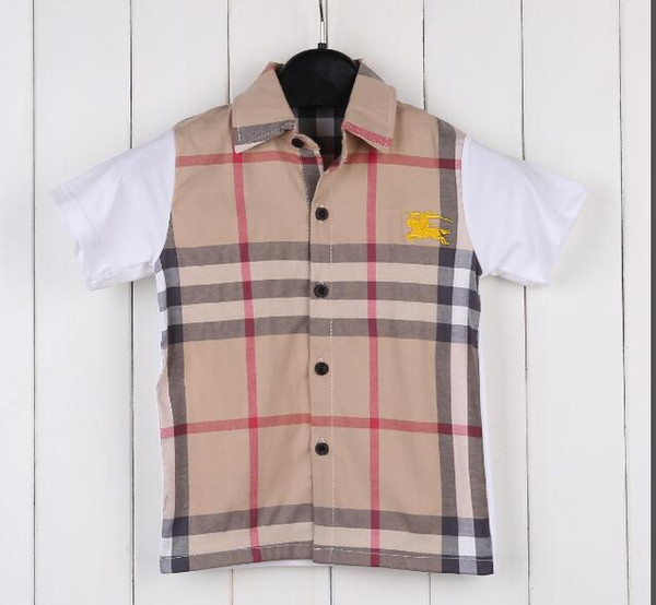 2018 new boys short-sleeved plaid shirts, foreign girls, children, children, Korean version, half sleeves, children's lapel shirt Boys and