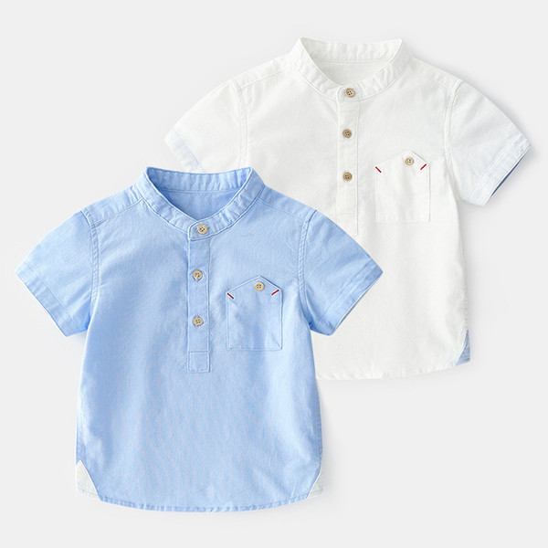 2019 New Summer Enfant Boys Shirts Standing collar Cotton Solid Children Clothes Short Sleeve Kids Blouses Boy Lapel Shirt 2-6y