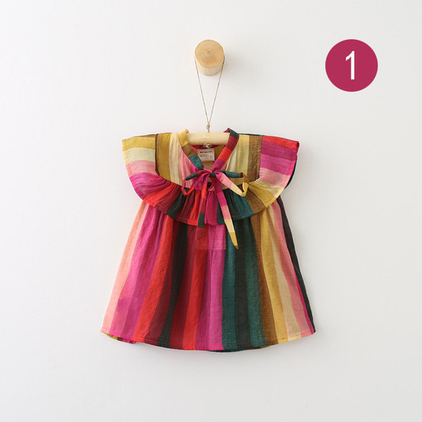 Summer Baby Girl Colorful Striped Shirts Kids Girl Princess Cotton Jumper Tops Baby Sleeveless bow Blouse Kids Clothing