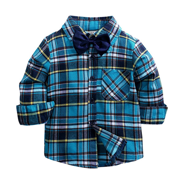 Kids Shirts Children Plaid Shirt Boy Long Sleeve Shirt Kids Clothing 95% Cotton With Bow Soft Fabric 58