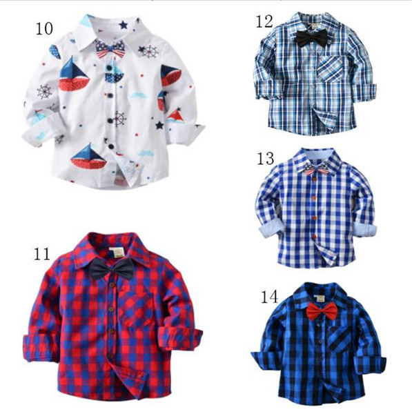 Kids Boys Plaid Shirt with Bow Tie Long Sleeve Cotton Striped T Shirts Autumn Gentleman Tops Shellort England Trendy Blouse Top Clothing hot