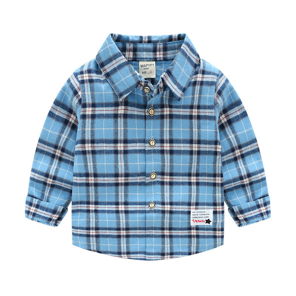 Autumn Children's Wear Cotton Lapel Long-Sleeved Shirt Casual Top Boy Lattice Shirt Multicolor Cloth