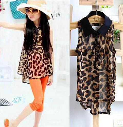 Baby Girls irregular Leopard chiffon shirts Summer Children's sleeveless tank tops Kids tshirts