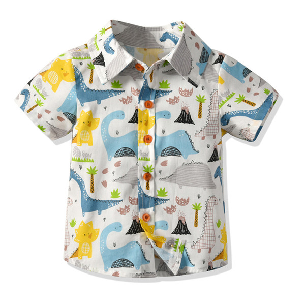 Baby Boys Shirts Short Sleeve Summer 2019 Cartoon Shirt For Boy Dinosaur Print Children Shirt Toddler Boy Child Clothes 1-6 Year