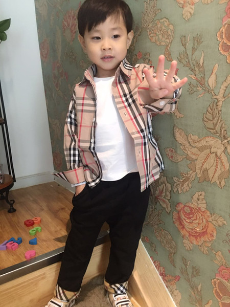 Spring Autumn Boys Shirt Casual Turn-Down Collar Full Sleeve Plaid Children's Shirts For 3-7 Years Old Baby clothing