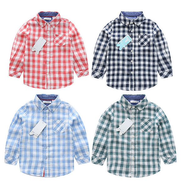 2018 New Autumn Kids Lattice Shirts Children Lapel Plaid Long Sleeveles Cotton Shirts Big Boys Gentleman Shirt 3-13years