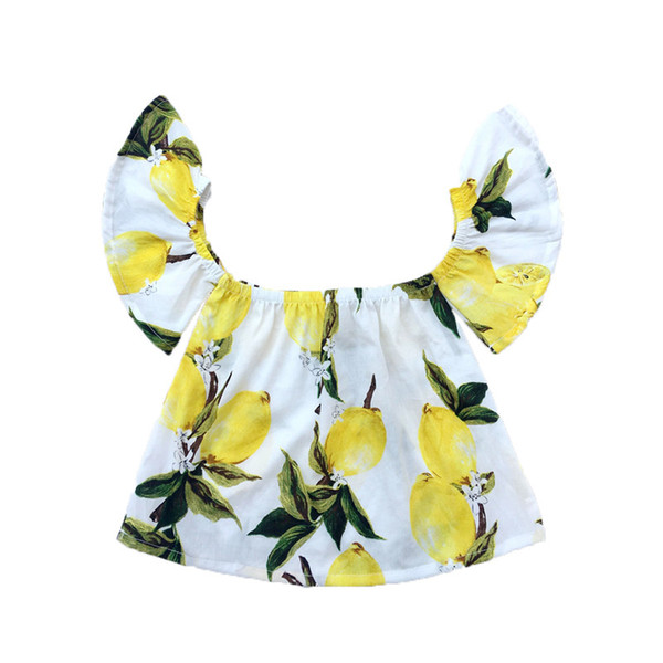 Lemon Printed Baby Girls Top Off Collar New Summer Girls Tees Cotton Off Shoulder Baby Top 2017 Fashion Girls Top For Kids