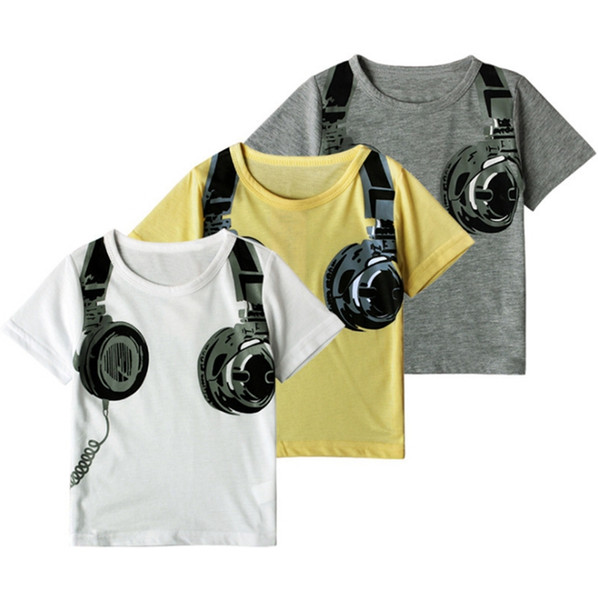 Kids Boy Clothes Headphone Printed Kids T Shirts Short Sleeve Children Tees Fashion Boys Tops Summer Baby Clothing 3 Colors DHW2347