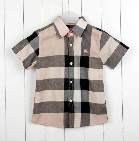 Summer New Pattern Popular High Quality Child Short Sleeve Shirt Pure Cotton Noble Temperament Lattice European Style Boys T Shirts