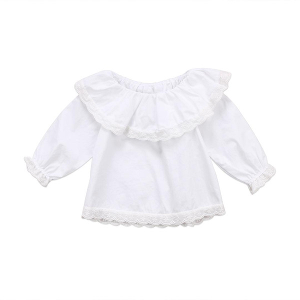 Pudcoco Pretty Newborn Baby Girls Princess Lace Collar Long Sleeve White Colors Long Sleeve Top Clothes