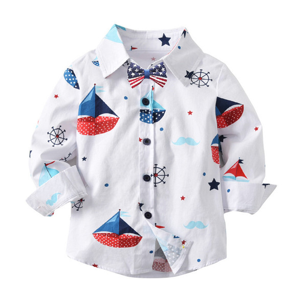 Boys Sailing Boat Print Shirts Spring 2019 Kids Boutique Clothing 1-7T Little Boys Cotton Long Sleeves Shirts Fashion