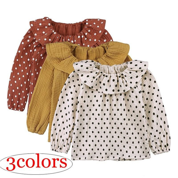 Toddler Baby Girl Shirt 2019 Spring Autumn Long-Sleeve T-shirt Kids Infant Peter Pan Collar Tops Cotton Linen Girls Blouse Dot Baby Outfits