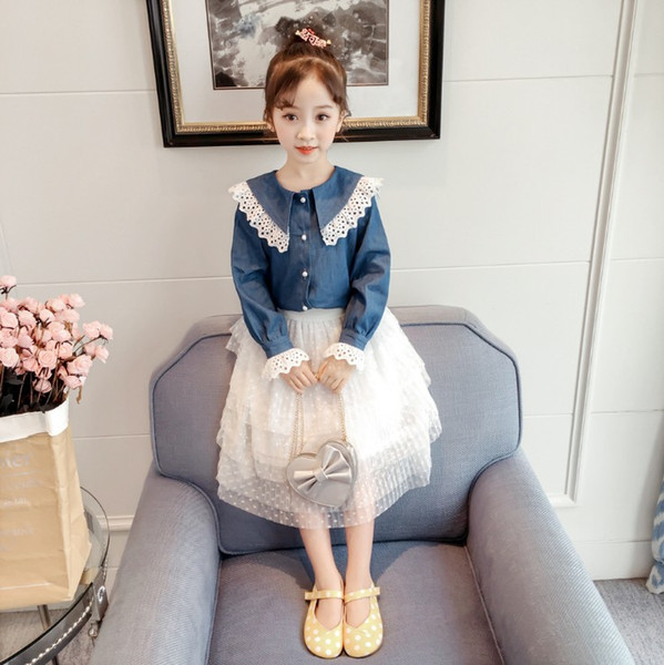 2019 spring new Korean Super soft fabric children's shirt knot neck girl Korean fashion shirt cute long sleeve clothing free