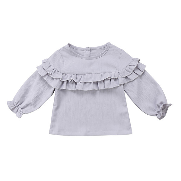 Toddler Newborn Baby Girl Kid Blouse Solid Round Neck Ruffle Girls Top Long Sleeve Blouse Shirt