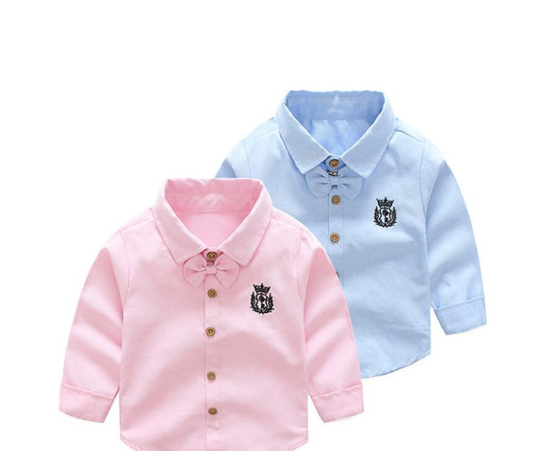 Boys and girls 2018 new Korean pure cotton shirts bow-tied lapel jacket manufacturers free direct package mail