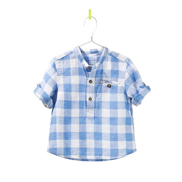 New Boys baby stand collar Shirt Kids Boys Grid long sleeves shirts Children top wholesale