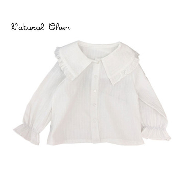 2019 New Girls Retro Large Lapel Shirts Female Baby Doll Collar Lovely Long Sleeve Shirts