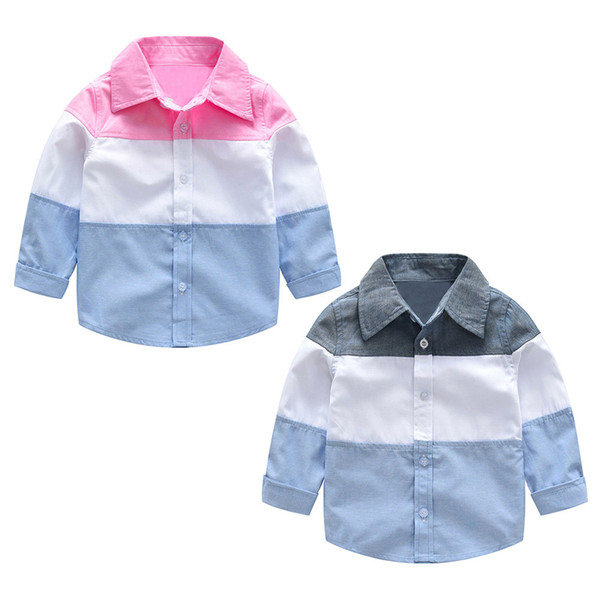 Toddler Baby Boys Fashion Girls Splice Cotton T Shirt Long Sleeve Gentleman Patchwork Tops Blouse Clothes 2018