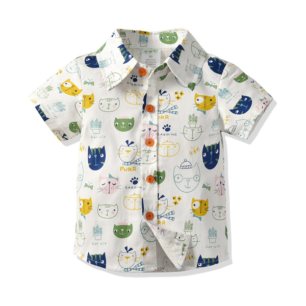 Cute Boys Cartoon Print Tees Shirts Designed for boys Candy Color Dragons Bunny Cats Print Summer Fashion Blouse 7 styles