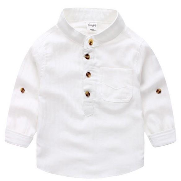 Handsome causual wear white vertical striped shirt for little boys Mandarin collar buttons style pullover design