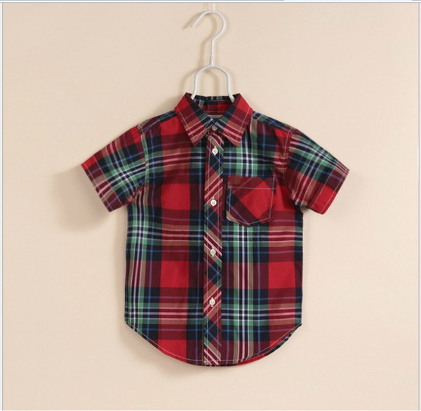 2016 New Summer Boys Gentleman Style Plaid Shirt Children Short Sleeve Turn Down Collar Shirts Kids Clothing Baby 100% Cotton Shirt