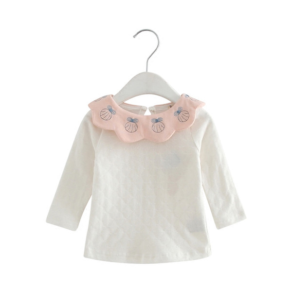 Girls Shirt 2018 Spring Brand Fashion Cute Flowers Collar Shirts Children Clothing Blouse Tops 0-2T wihte pink