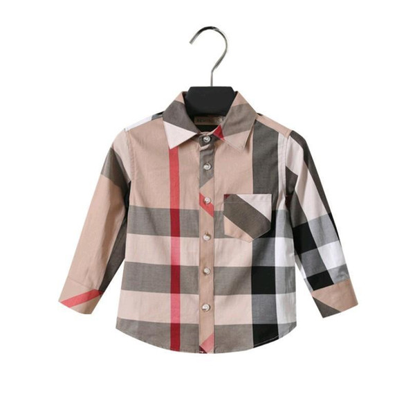 Children's Clothes Jacket Boys Shirt Pure Cotton Lattice Long Sleeves Bottoming Blouses