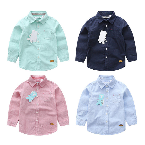 2018 New Autumn Kids Shirts Children Lapel Letters Long Sleeveles Cotton Shirts Big Boys Gentleman Shirt 3-13years High Quality 4 Colors