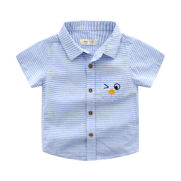 Children's short sleeve embroidered cartoon shirt 2019 new summer striped children's shirt pure cotton