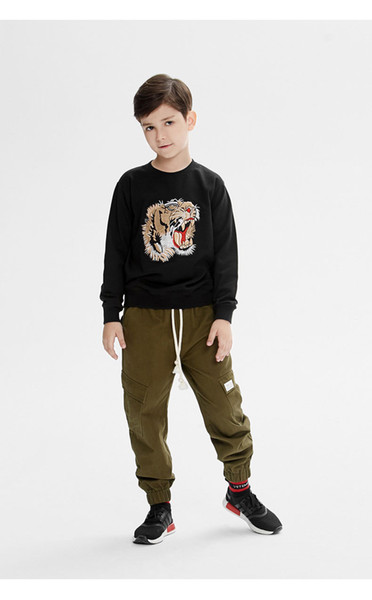 Fashion Brand Embroidery Tiger Head Sweatshirts Big Boys Autumn Long Sleeve Sweatshirt Boys Cotton Sweatshirts 2 Colors