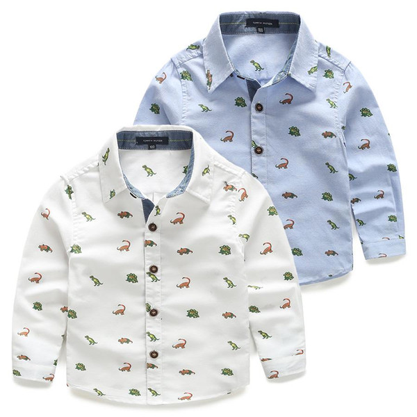 Spring Turn-down Collar Unisex Animal Korean Hot Sale New Full Printing Of Small Dinosaur Sleeved Shirts, Tx-4718 Shirts