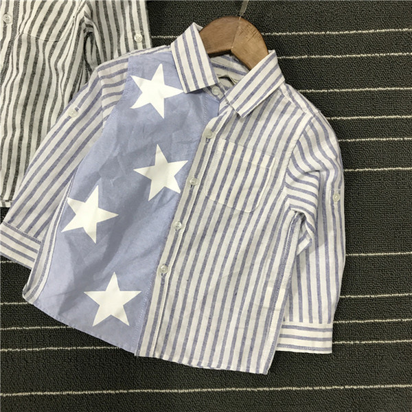 Newest design Casual style High quality 100% cotton child apparel star stripe button up children shirts