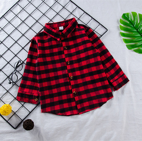 Kids Plaid Long Sleeve Shirt Boy Red Black Long Sleeve Tops Blouse Casual Clothes Boys Girls Letter Print lattice Clothing