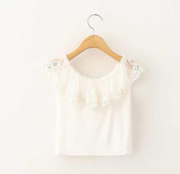 Summer Ruffles Lace Collar Sleeve T-shirt Summer Children Clothes Girl's T shirt Kids Cotton Top Tees KB472