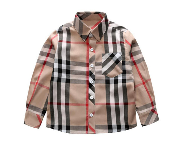 2020 Hot Sale Plaid Shirts Child Kid Boys Girl Long Sleeve Buttons Pocket Tops Shirt Turn Down Collar Blouse Casual