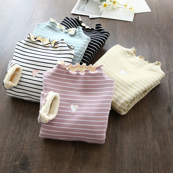 2018 winter new ear fungus striped girls' bottoming sweater and pile thickening.