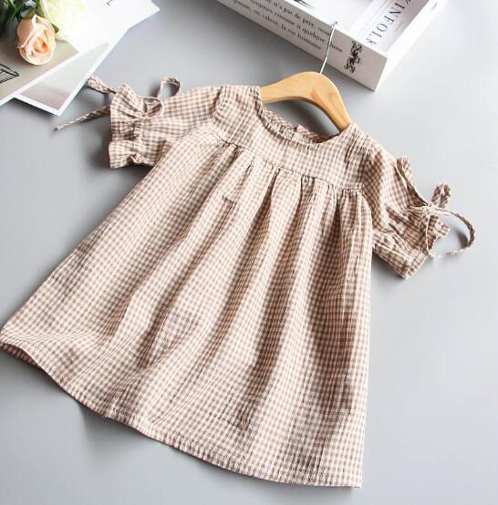 Girls Summer Doll Skirt Sleeveless Princess Cotton Dress kids Collar Stripe Lattice Tie Shirt Baby Birthday Party Clothes